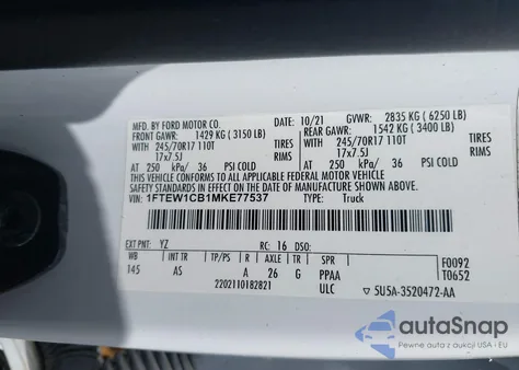 2021 Ford F-150 Xl z USA, uszkodzony, nr VIN 1FTEW1CB1MKE77537